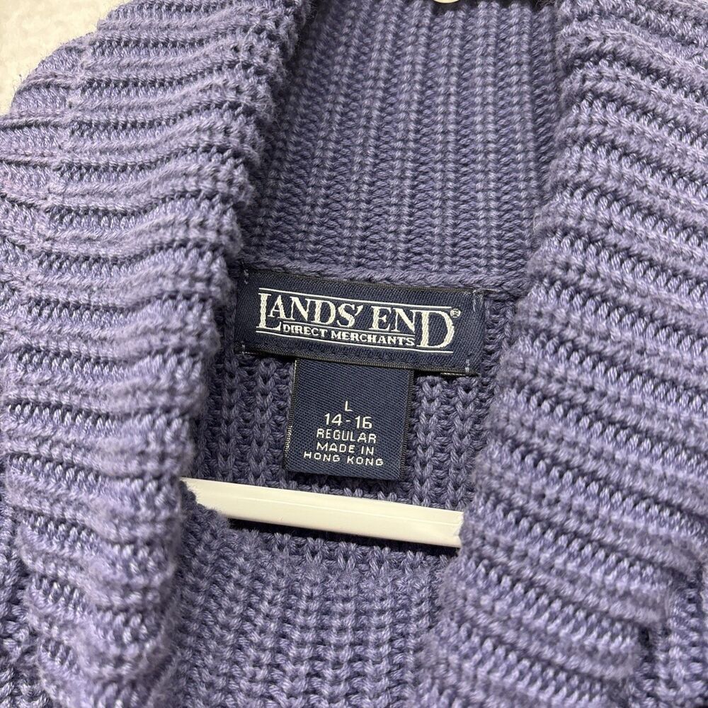 Lands End Women’s Size Large 14-16 Blue Cotton Ribbed Chunky Knit Turtleneck - Picture 2 of 4